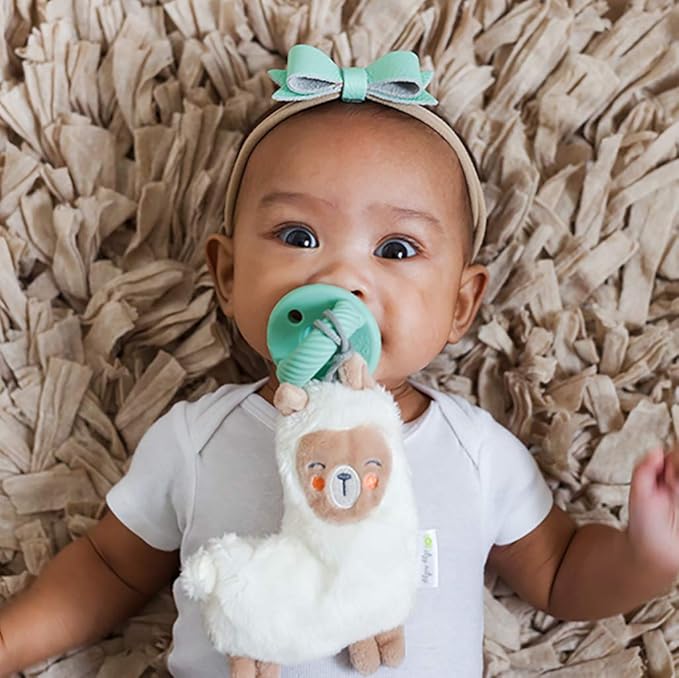 Itzy Ritzy Pacifier & Lovey Set - Includes Silicone Pacifier with Stuffed Animal Lovey - Detachable Plush Llama Binky Holder & Coordinating Mint Silicone Binky, Ideal for Ages 0 Months & Up