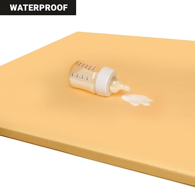 Zety Compatible Baby Play Mat - PU Leather Baby Playpen Mat - Waterproof Baby Play Mats for Floor - 1.5" Thick High Density Foam Play Mat (Colored, 8-Panel) (Beige, 8-Panel)