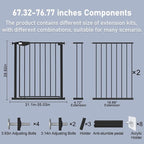 DEARBB Triple Lock Baby Gate for Stairs Doorways and House 31" to 86" Extra Wide Pressure Mounted Easy Walk Through Auto Close Safety Pet Gate Black 67.32-76.77"
