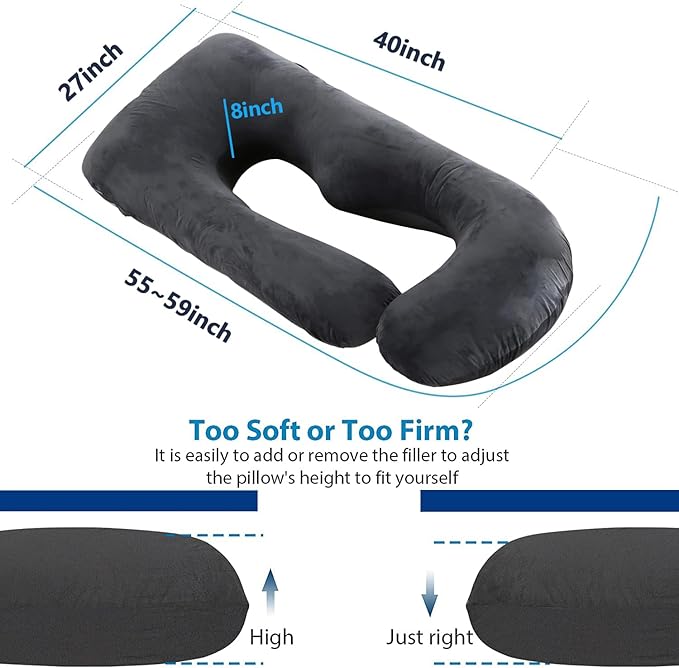 cauzyart Pregnancy Pillows for Sleeping U-Shape Full Body Pillow and Maternity Support - for Back, HIPS, Legs, Belly for Pregnant Women with Removable Washable Cover(Black)