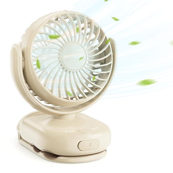 Momcozy Portable Fan with Clip | 4-Speed Mini-Fan for Carrier | Personal Fans Ultra Lighter 0.26lb | Gaps ≤4.5mm | Handheld Cooling | Rechargeable Rotate for Diaper Backpack/Stroller/Carrier/Chair