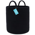 OrganiHaus Woven Laundry Basket - Large Round Black Rope Basket for Dirty Clothes, Blankets, Toys & Nursery Organizers - 38x45cm