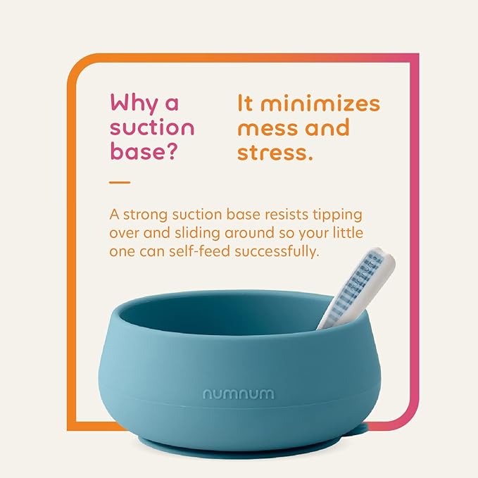 NumNum Baby Bowl & 2 Pack GOOtensils Baby Spoons, Suction Bowls for Baby 4+ Months, Extra Strong Non-Slip Suction, 100% Food-Grade Silicone, BPA-Free, Microwave & Dishwasher Safe (Blue/Green)