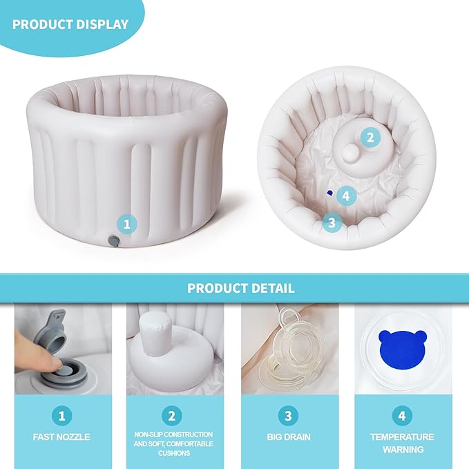 Inflatable Baby Bath Seat for Sitting Up XL, Inflatable Soft Tub for 12-24 Months, Anti - Collision with Temperature Sensing, Portable Toddler Bath Support for Home & Travel