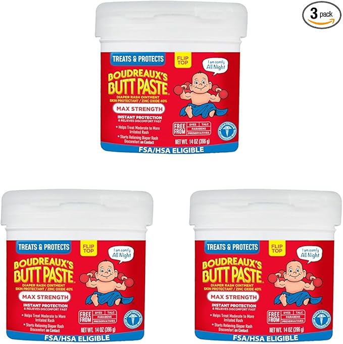 Boudreaux's Butt Paste Maximum Strength Diaper Rash Cream, Ointment for Baby, 14 oz Flip-Top Jar (Pack of 3)