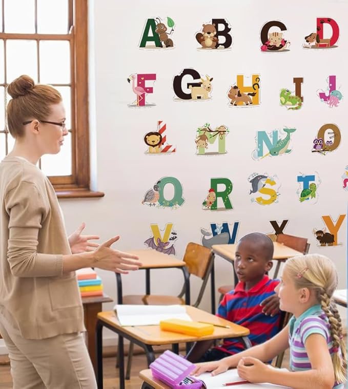 DEKOSH Animal Alphabet Kids Wall Decals - Peel & Stick Educational Baby Stickers for Playroom, Classroom Decoration