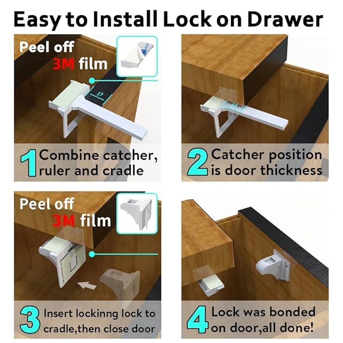 Upgraded Magnetic Cabinet Locks(24locks+4keys) Baby Proofing Cabinet Locks with Fast Installing Tools