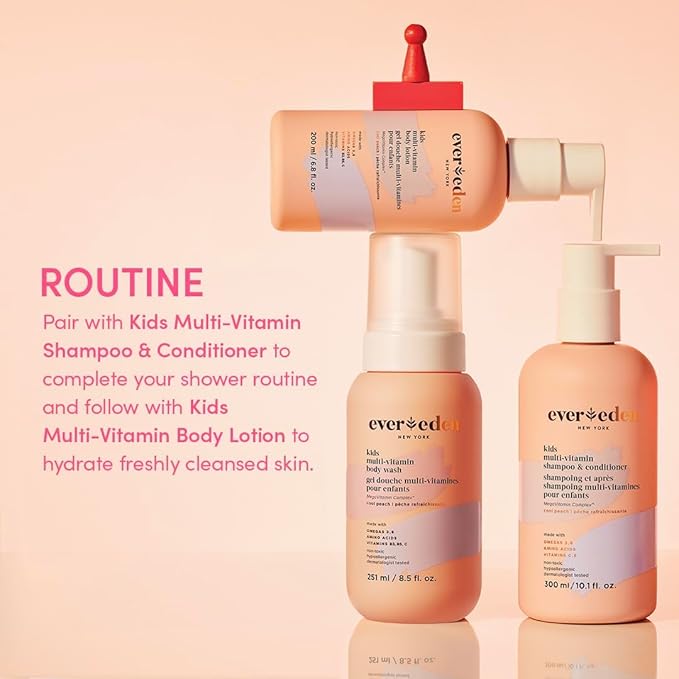 Evereden Multi-Vitamin Kids Body Wash Cool Peach: Gentle Body Wash Sensitive Skin Nourishment & Hydration Formula | Clean Non-Toxic for Kids | 8.5 fl oz.