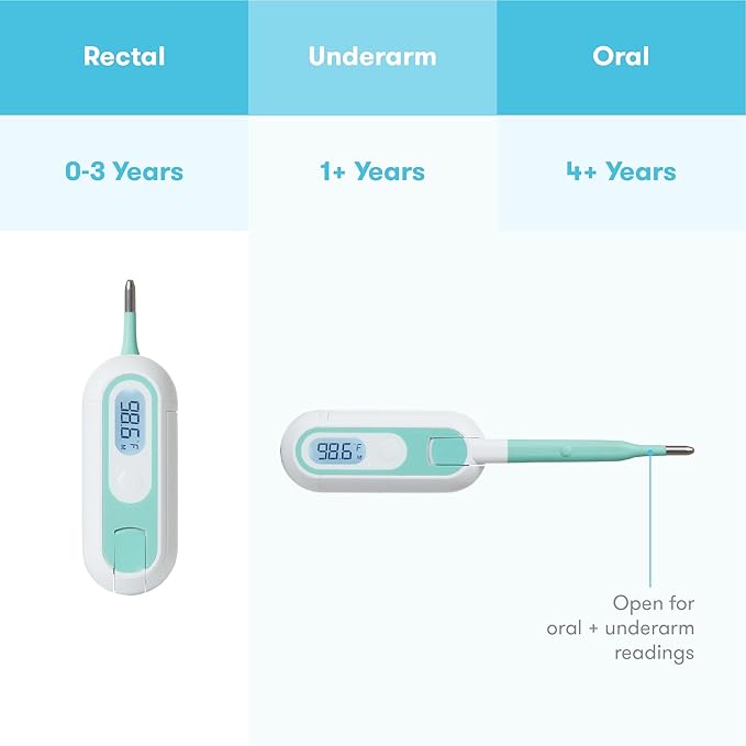 Frida Baby 3-in-1 Rectal, Underarm & Oral Thermometer for Kids, Digital Baby Thermometer for Infants, Toddlers, & Kids, Quick & Accurate Temperature Check, Includes Carrying Case for Storage