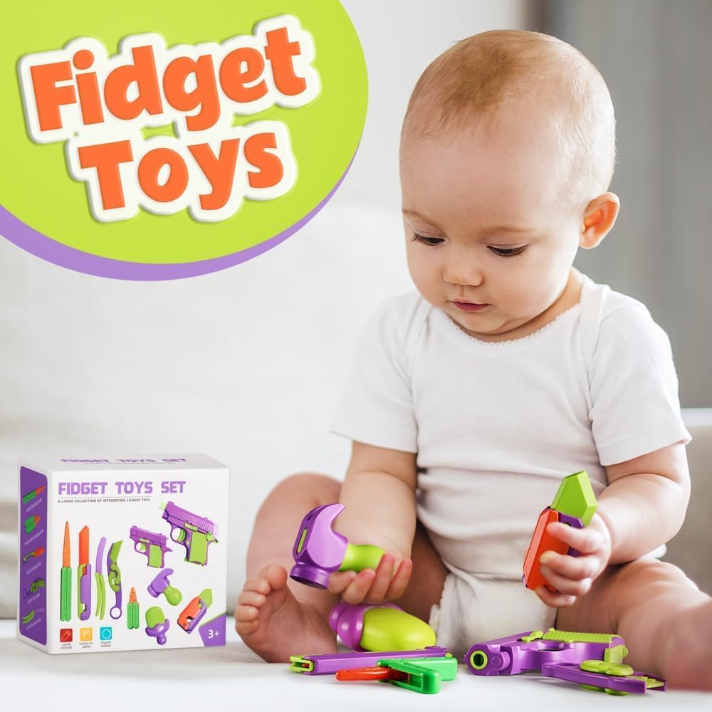 10 PCS Fidget Toy Set, with Fidget Gun and Fidget Knife,Fun Fidget Toys for Adults and Kids,Sensory Toys for Kids with Autism, ADHD, Anxiety Relief (10 Pcs Purple Set)