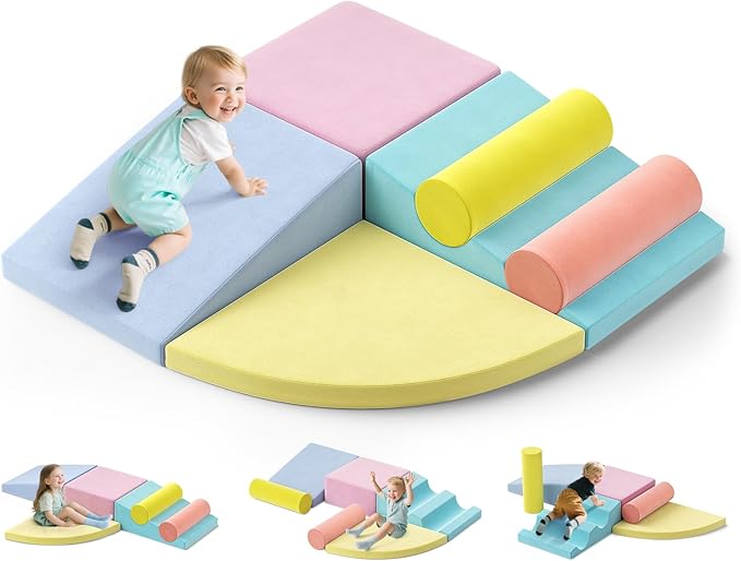 Lischwert Foam Climbing Blocks for Toddlers 1-3, 6pcs Soft Play Set with Crawling Exploration Toys, Indoor Outdoor Infant Safe Blocks for Baby Gym Toddler Playground