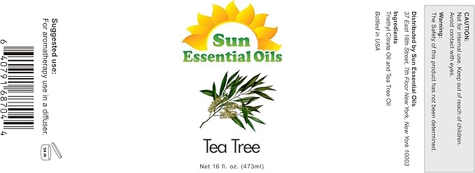Sun Essential Oils - 16 oz Tea Tree Essential Oil for Skin, Hair, Scalp, Diffuser, Humidifier & Aromatherapy Massage - Scent for DIY Soap, Candle, Shampoo & Lotion Making at Home