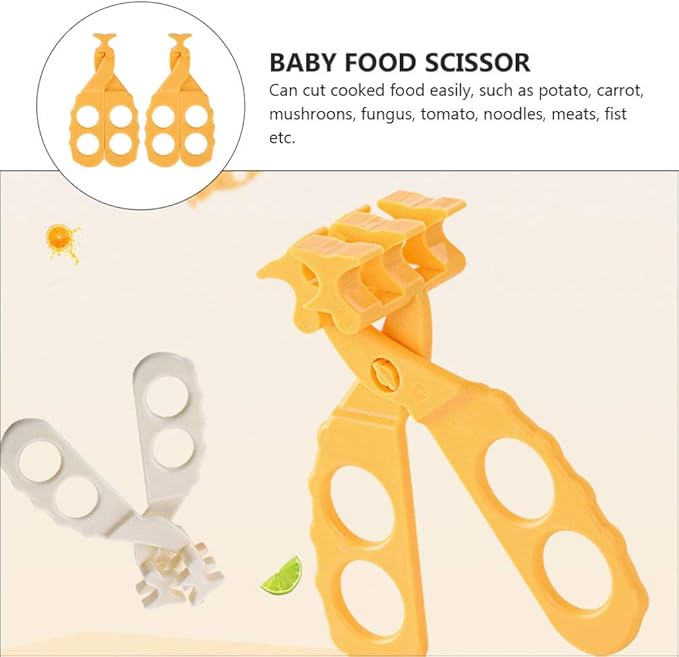 2PCS Baby Food Choppers Food Scissors Cutter Multifunctional Masher Chopper Crusher Food Cut Kids Safe Feeding Helper Home Kitchen Food Slicer Shears for Babies Toddlers (Yellow)
