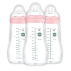 MAM Premium Glass Baby Bottles, Easy Switch Between Breast and Bottle, Feel Good Medium Flow, Newborn Essentials Must Have, 2+ Months, BPA Free, 9oz, Girl, 3 Pack