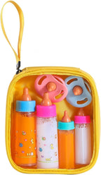 Baby Doll Bottle Accessories - 6 Pcs Feeding Bottle Toys, Magic Disappearing Milk & Juice, Pretend Play Set with Pacifiers Kids Gift Yellow