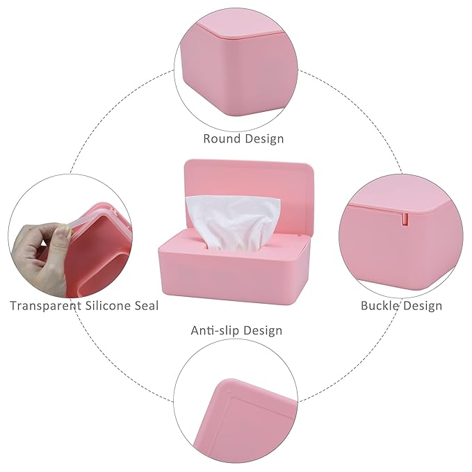 Diaper Wipes Dispenser, Baby Wipes Case, Baby Wipe Holder Keeps Diaper Wipes Fresh, Wipe Container with Non-Slip Feet (Pink)