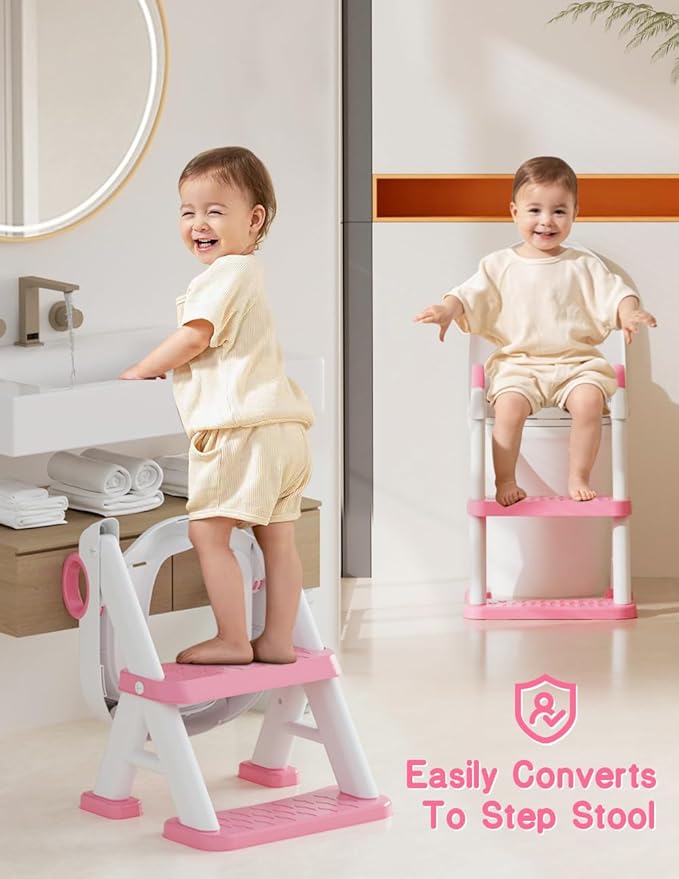 Potty Training Seat, Toddler Toilet Seat With Steps, 2 In 1 Toddler Potty Training Toilet With Splash Guard, Anti-Slip Step Stool Soft Mat, Adjust High Potty Seats For Toddlers Kids Boys Girls