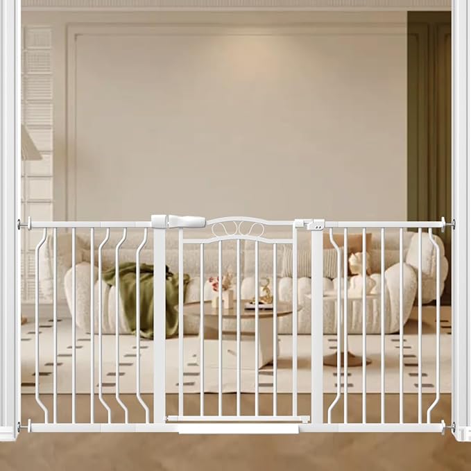 53.1-62.2" Extra Wide Baby Gate for Doorways No Drill, 30" Tall Auto Close Press Mounted Baby Safe Gate for Stairs, Walk Through Dog Gates for Doorways, White
