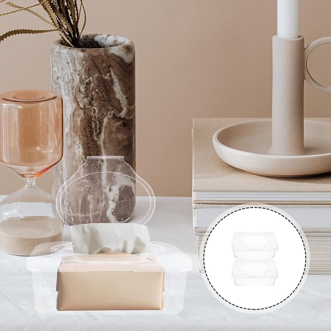 2Pcs Wipes Dispenser Case with Lid Wipes Holder for Tissue Storage Box Organizer Refillable Napkin Box for Home and Travel