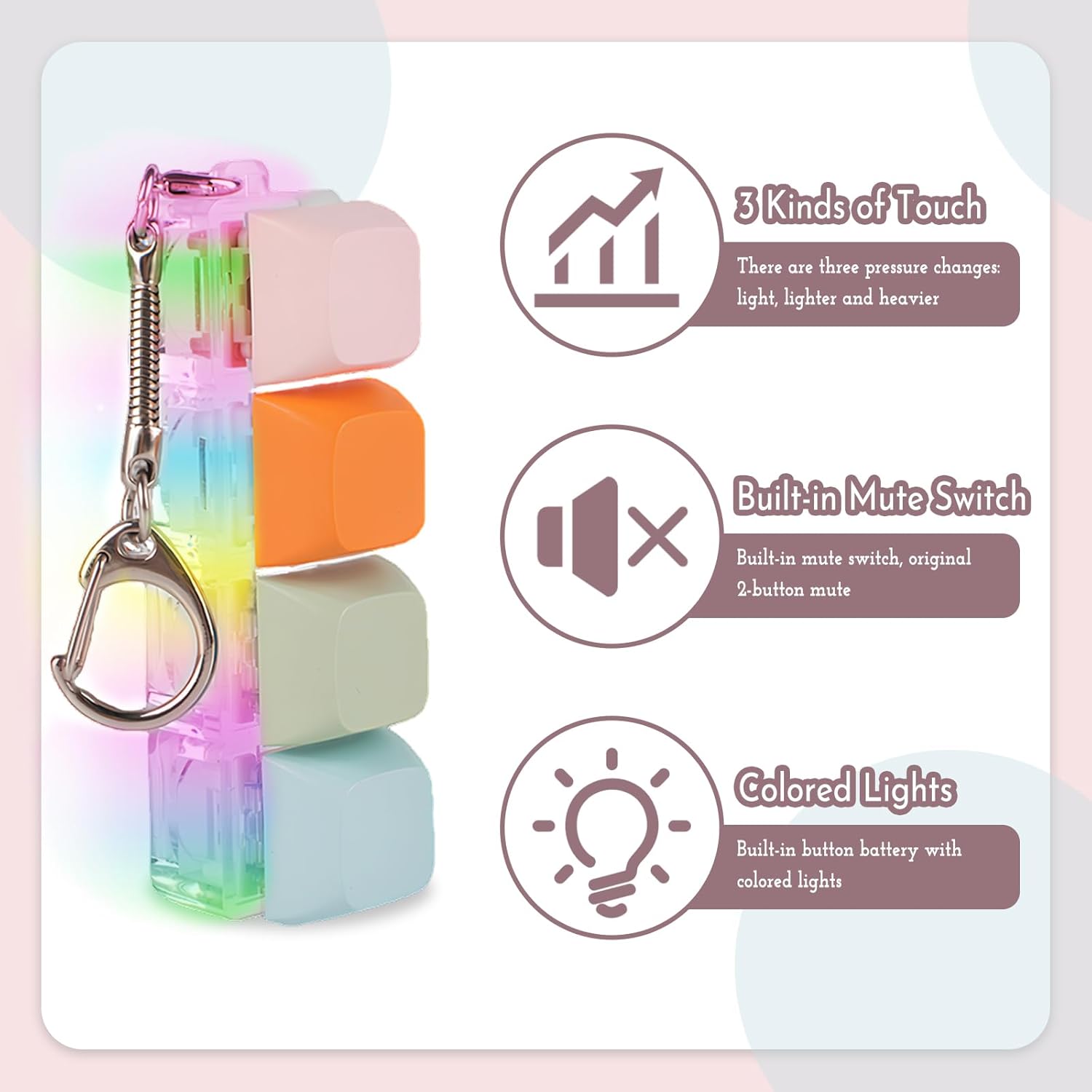 Byhoo Keyboard Fidget, 3 Types of Touch Fidget Keyboard, 3 Speed Colored Lights Keyboard Fidget Toy, Linear Keyboard Fidget Clicker, Keyboard Clicker Fidget to Relieve Stress