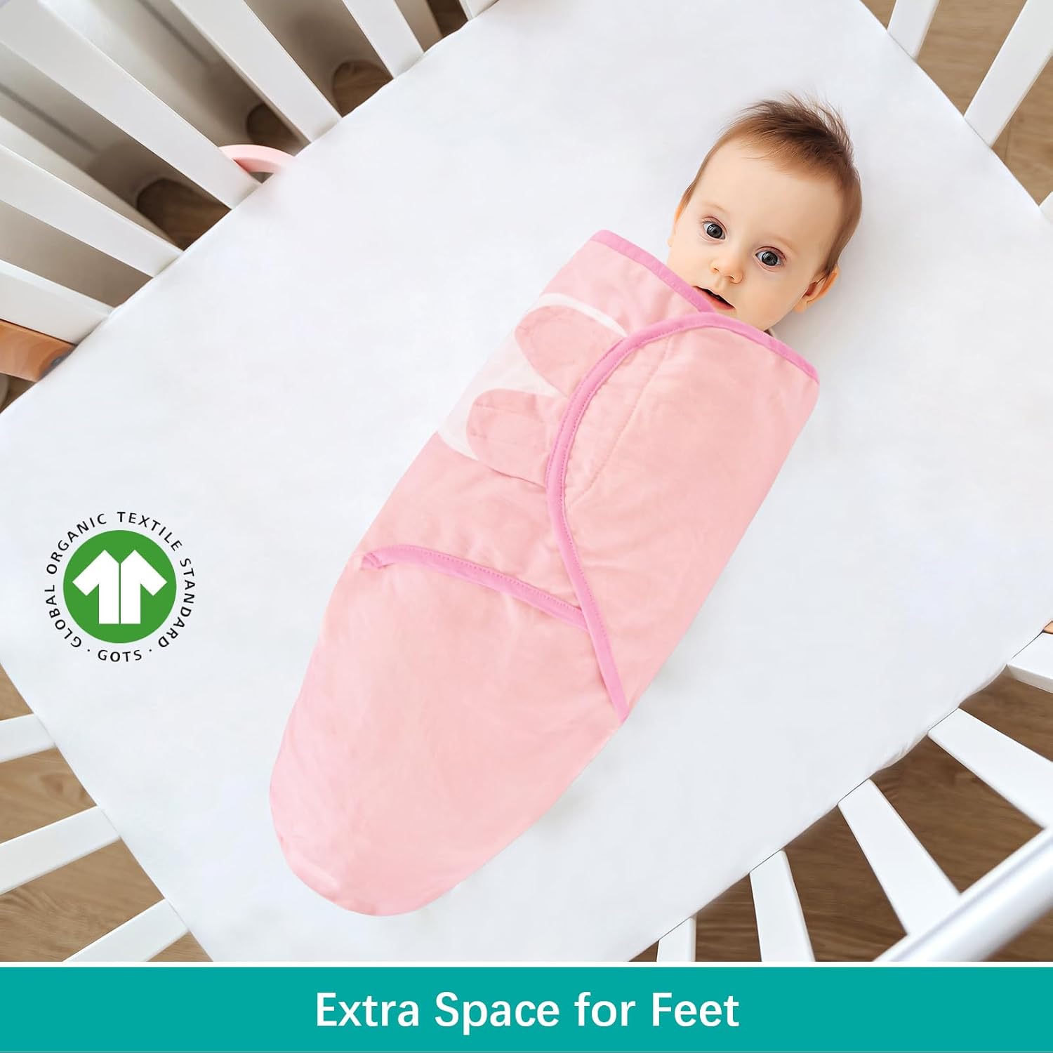 Biloban Baby Swaddles 0-3 Months for Girls, Cotton Swaddle Blanket, Newborn Essentials, Pink & White, 2 Pack