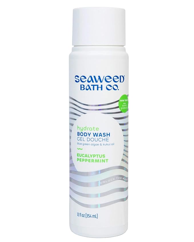 Seaweed Bath Co. Hydrate Body Wash, Eucalyptus Peppermint Scent, 12 Ounce, Shower Gel for Men & Women, Vegan, Paraben Free, Sulfate Free, Cruelty Free