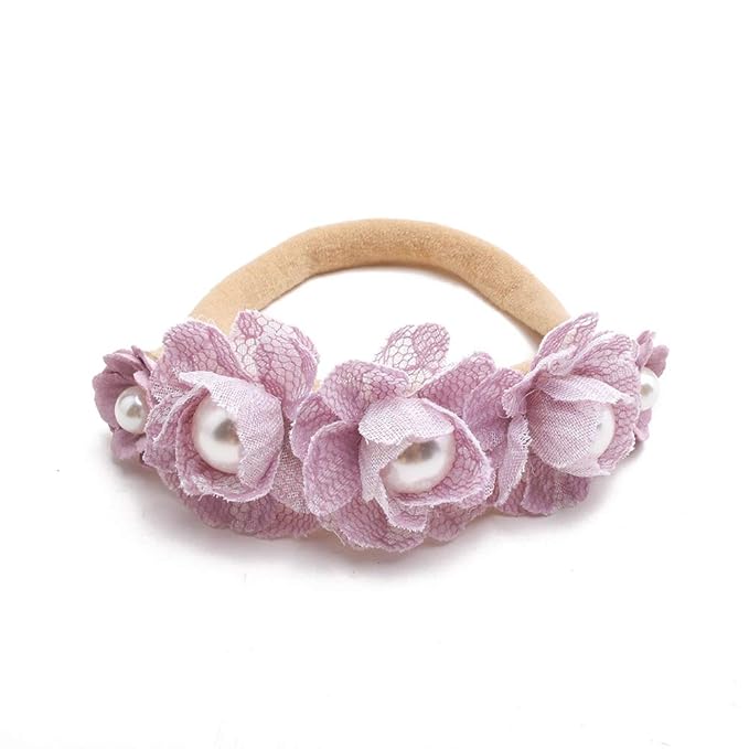 Baby Girl Nylon Headbands Flower Hair Bows Accessories-Elastic Hair Band Crown Handmade FLoral Wraps Birthday Gifts for Girls Newborn Infant Toddler 3Pcs