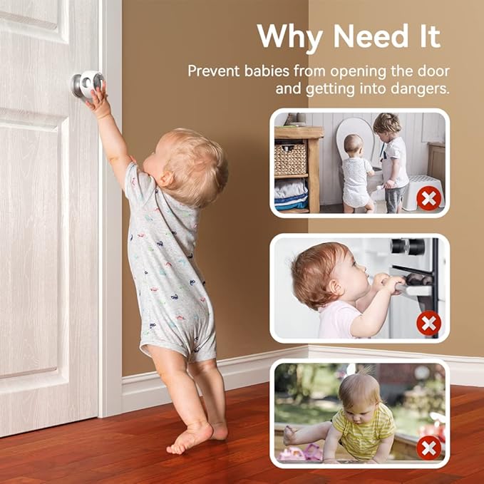 EUDEMON 4 Pack Updated Door Knob Cover Baby Safety Door Lock Childproof Safety Cover Door Handle Cover for Kids Safety (Clear-White)
