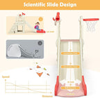 BABY JOY Toddler Large Slide, 6 in 1 Slide for Kids with Basketball Hoop, Ring Toss, 2 in 1 Convertible Climbing Way, Freestanding Kids Slide Climber Set for Indoors Outdoor Boys Girls Gifts Present