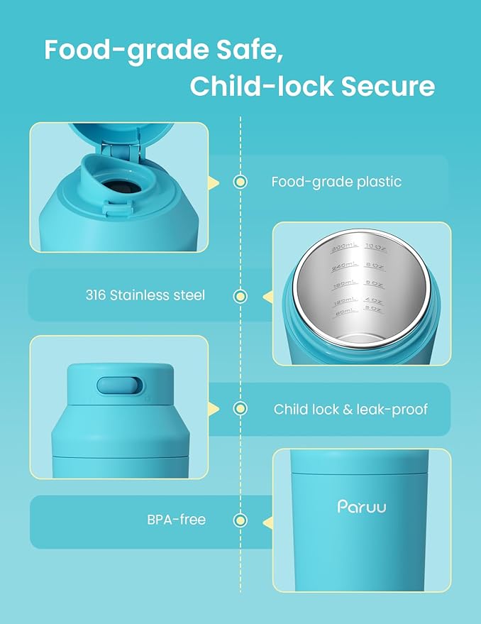 Paruu Portable Bottle Warmer for Travel, Easy-Clean Wide Mouth, Portable Milk Warmer with Fast Heating for Night Feeding, 7-Temp Control, Large 12oz Capacity, Ideal Gifts for New Parents, Blue