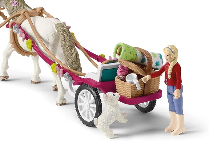 Schleich Horse Club - 32PC Horse and Carriage Picnic Playset - With Pony, Toy Dog, Action Figure and More - Interactive Play for Kids Ages 5+