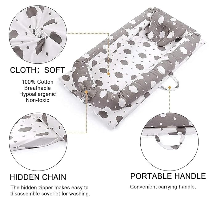 Lounger for Newborn, Newborn Lounger for 0-24 Months, Breathable & Portable Infant Nest - Soft Infant Floor Seat Cover for Travel (Cloud)