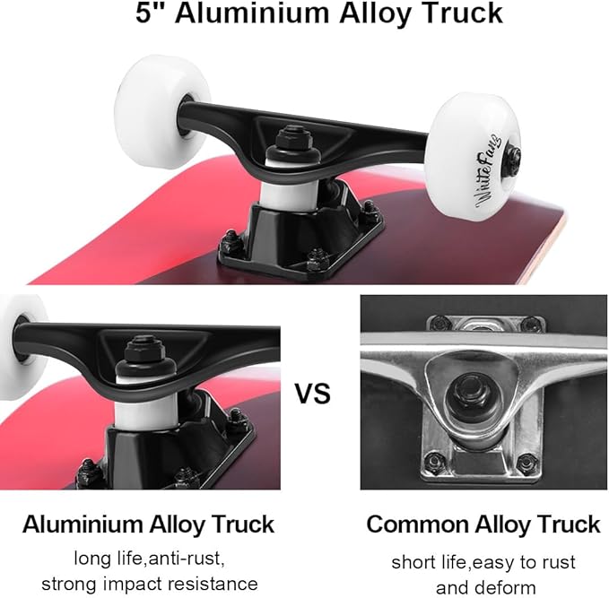 WhiteFang Skateboards for Beginners, Complete Skateboard 31 x 7.88, 7 Layer Canadian Maple Double Kick Concave Standard and Tricks Skateboards for Kids and Beginners