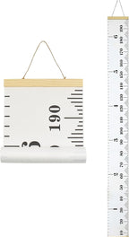 Kids Growth Chart, Wood Frame Fabric Canvas Height Measurement Ruler from Baby to Adult for Child's Room Decoration 7.9 x 79in (7.9 x 79in, White & Black)