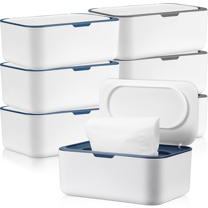 6 Pack Baby Wipes Dispenser Wipe Holder with Lids Refillable Container with Sealing Design Keeps Fresh Easy Open and Close for Bathroom Baby Nursery(Dark Blue, Dark Gray)
