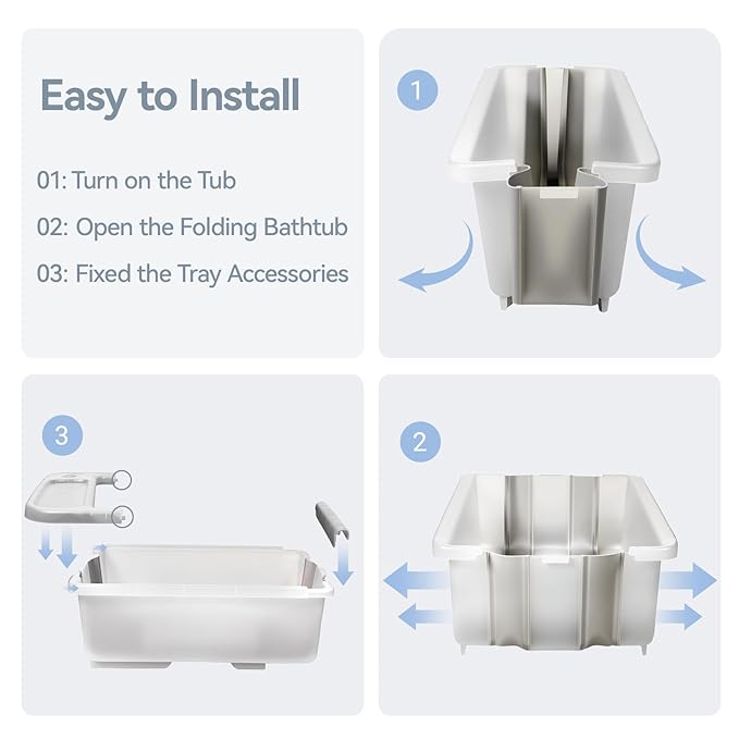 Collapsible Baby Bathtub with Stand - Large Capacity Baby Bath Tub with Thermometer & Soft Cushion | Portable Travel Newborn Infant Bathtub | Foldable Toddler Bathtub for Baby 0 to 36 Months