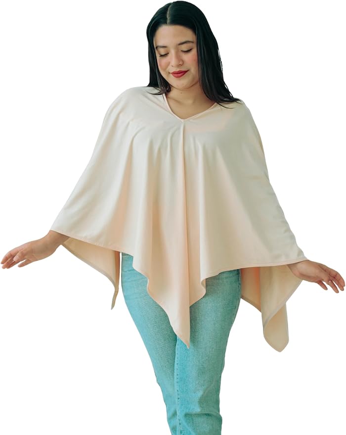 Privacy Nursing Cover Poncho Peruvian Pima Cotton – Soft Peach 4-in-1: Breathable Shawl, Breastfeeding Accessories, Pumping Accessories, Scarf, Summer Nursing Cover Up.