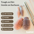 Haakaa Silicone Cleaning Brush Kit – Household Cleaning Brushes for Bottles and Crevices – Food-Grade Silicone: Dishwasher Safe (Brush-Grey)