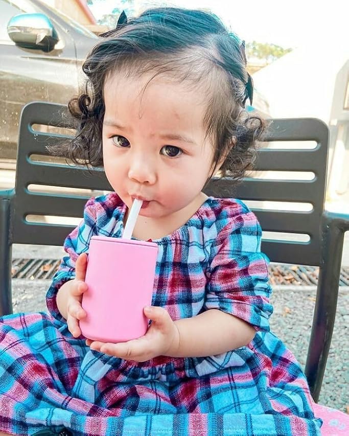 Avanchy Silicone Training Sippy Cup with Straw Lid – Tiny Cup for Babies 6+ Months to Toddlers 1 Year Old – 5 oz Infant Water Cup for Baby Led Weaning, White