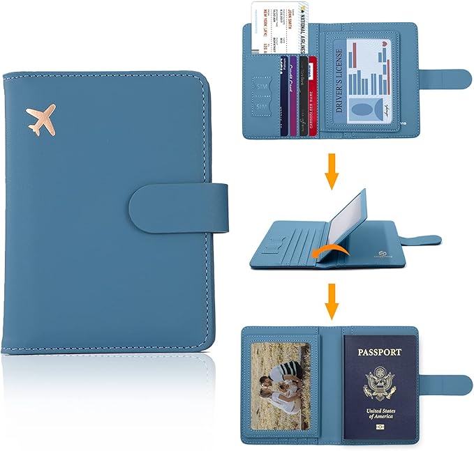 Melsbrinna Rfid Passport Holder for Travel women/Men, Cute Passport Wallet Rfid Blocking Card Slots, Rfid Passport Cover/CaseTravel Wallet, Passport Book Holder (1, Blue)