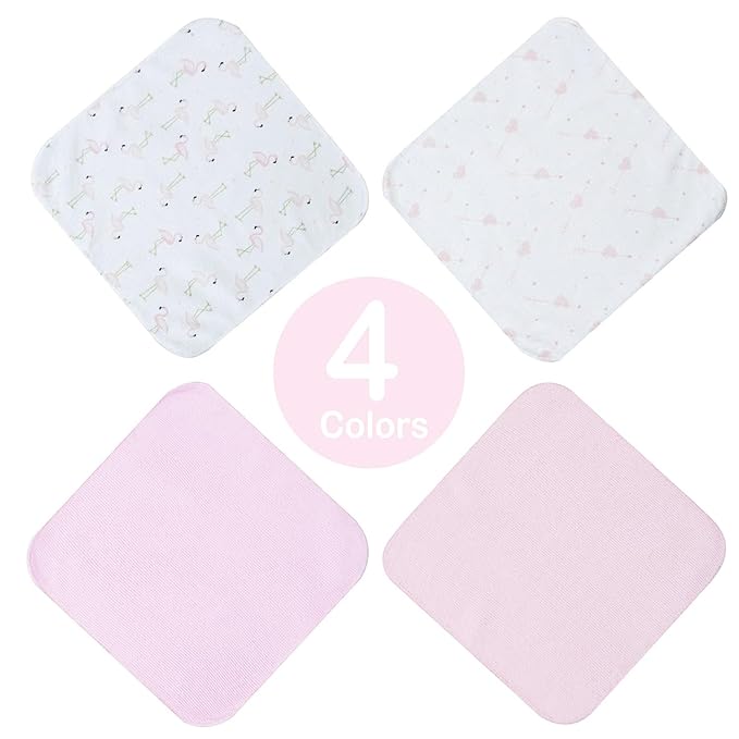 softan Baby Washcloths, 24Pack Baby Wash Cloths Extra Soft & Ultra Absorbent, Baby Towels and Washcloths Face Towel Unisex for Boys Girls Body, Washclothes Gentle on Sensitive Skin, 9x9 Flamingos
