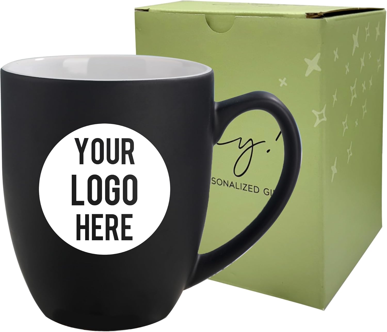 Personalized Coffee Mug Engraved with your Custom Logo - Customized Coffee Mugs, Hot Chocolate Mug, Birthday Gift, Retirement Gift (Engraved Custom Logo, Matte Black)
