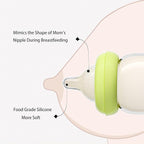 YOHKOH Natural Glass Baby Bottle with Natural Response Nipple, Newborn Anti-Colic Baby Bottles, Wide Neck Mushroom Cap Baby Bottle, Clear (8.8ounce (Pack of 2), Green1)