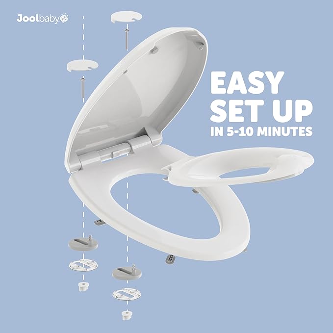 Quick Flip Toilet Seat with Built-in Potty & Splash Guard for Toddler Training, Slow Close - Jool Baby (Elongated)