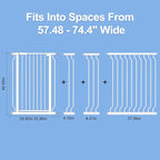 WAOWAO Extra Tall 40.55" Baby Gate 57.48-74.4" Wide Pressure Mounted Walk Through Swing Auto Close Safety White Metal Toddler Child Dog Pet for Indoor Stairs,Doorways,Kitche