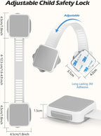 6 Pack Baby Proofing Safety Locks Child Safe for Cabinet Drawer Fridge Oven Dishwasher Doors, Toilet Seat & Lid, Adjustable Furniture Latches and Straps, 3M Adhesive No Drilling Button,Unlock Design