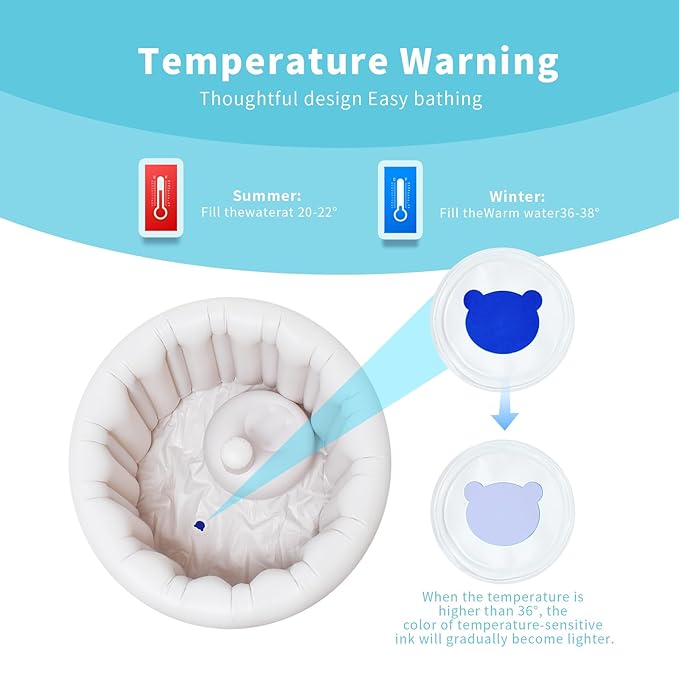 Inflatable Baby Bath Seat for Sitting Up XL, Inflatable Soft Tub for 12-24 Months, Anti - Collision with Temperature Sensing, Portable Toddler Bath Support for Home & Travel