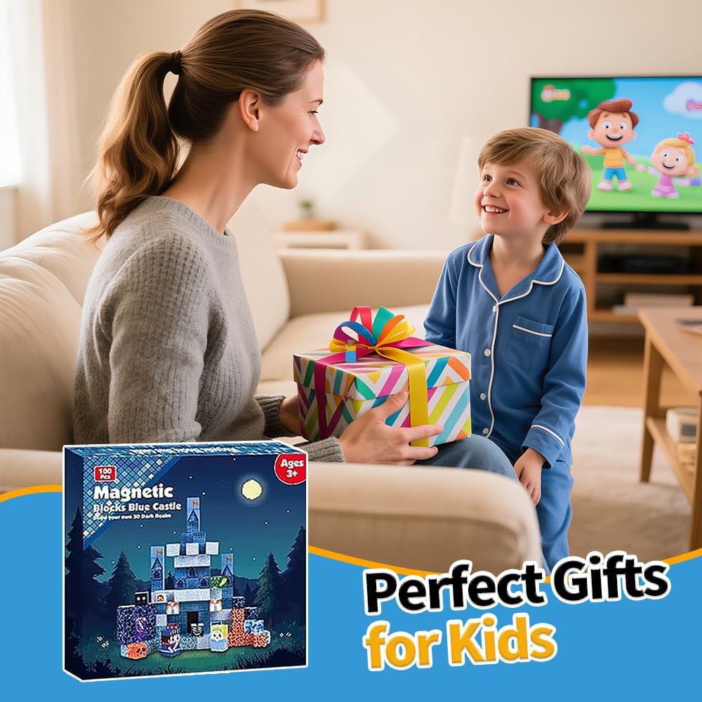 Magnetic Building Blocks for Kids, 100PCS Magnet Blocks Set, 3D Tiles Building Cubes Constructions Toys for Boys & Girls Ages 3+, STEM Sensory Educational Stacking Toy Gift for Toddlers
