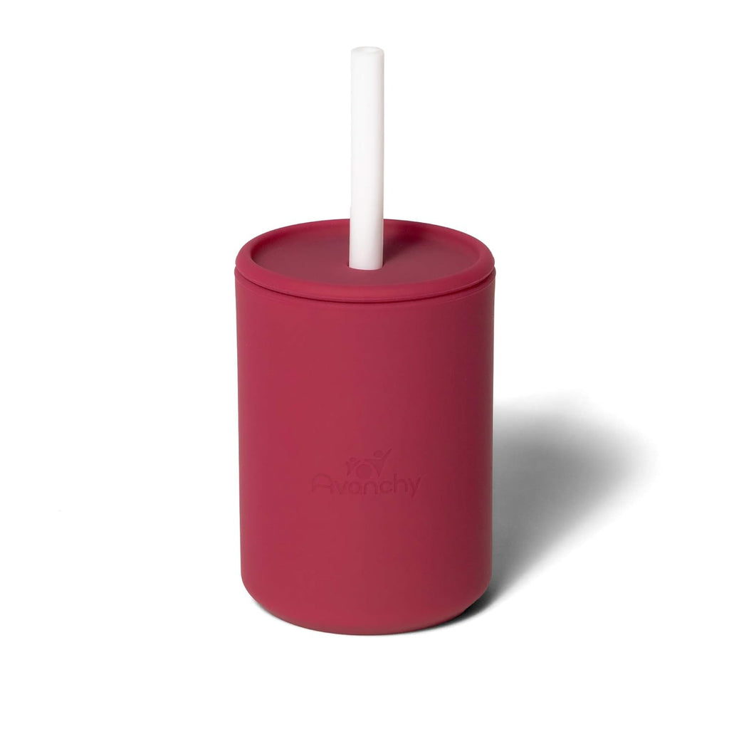 Avanchy Silicone Training Sippy Cup with Straw Lid – Tiny Cup for Babies 6+ Months to Toddlers 1 Year Old – 5 oz Infant Water Cup for Baby Led Weaning, Magenta