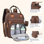 BabbleRoo Diaper Bag Backpack - Baby Essentials Travel Tote - Multi Function Waterproof Diaper Bag, Travel Essentials Baby Bag with Changing Pad, Stroller Straps & Pacifier Case - Unisex, Brown